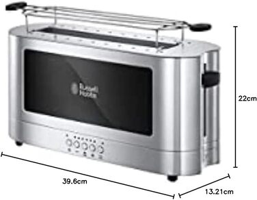 Russell Hobbs Toaster [Slot for 2 slices / 1 wide slice of bread] Elegance Glass/Stainless Steel (extra wide toast slot, including bun attachment, 6 browning levels + defrost & reheat function) 23380-56