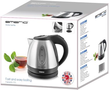 Електричний чайник EMERIO з об'ємом 1.7 л, 2200 Вт, блакитна LED-підсвітка, поворотна база 360°, з боросилікатного скла, без BPA, WK-119988.7 (1,2 нержавіюча сталь)