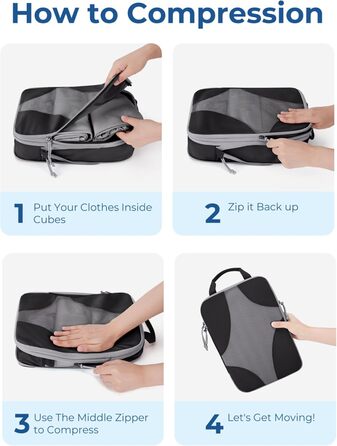 BAGSMART Набір органайзерів для одягу 6 шт. - компресійні кубики для подорожей, валізи, рюкзака, з мішком для білизни