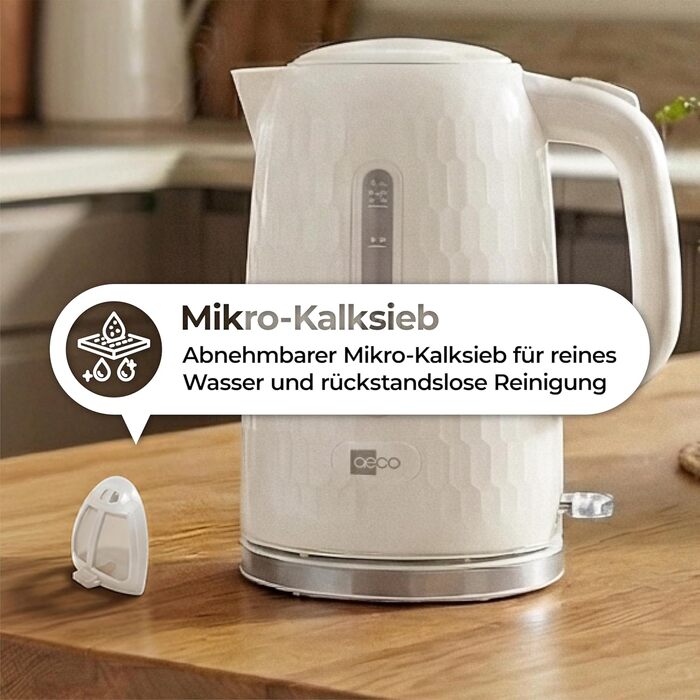 Електричний чайник Aeco AQA NEO з нержавіючої сталі, 1.7 л, 2150 Вт, без BPA, фільтр від накипу, бездротовий, CoolTouch, шампань сріблястий