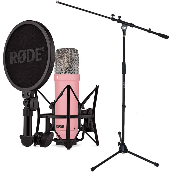 Мікрофон Rode NT1 Signature Black Studio (конденсаторний) + стійка для мікрофона keepdrum (рожева)