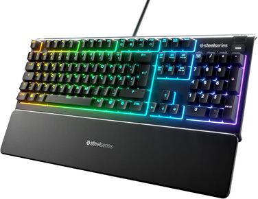 Клавіатура SteelSeries Apex 3 - ігрова з RGB-підсвічуванням та магнітною підставкою для зап'ястя - QWERTZ