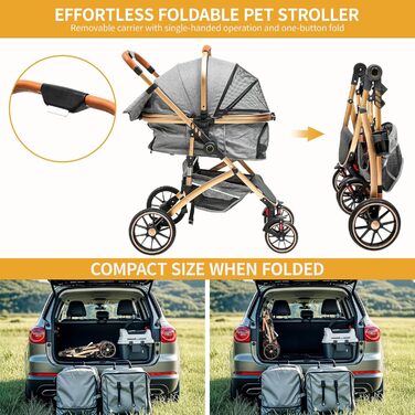 Візок для собак та котів 3 в 1 DWVO, до 22 кг, сірий, з переноскою та аксесуарами