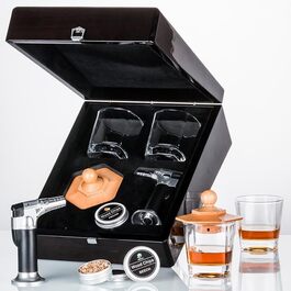 Преміум дерев'яний бокс для віскі з набором для копчення, ліхтарик, тріски, 2 склянки, набір для копчення коктейлів, подарунок для чоловіків, віскі, бурбон, День батька, ідеї подарунків на день народження