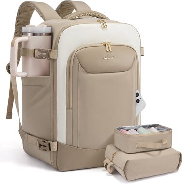 LOVEVOOK Рюкзак для ручної поклажі, 40L, для жінок, валіза-рюкзак з відділенням для ноутбука, водонепроникний, для подорожей, ділових поїздок, вихідних, Khaki-beige
