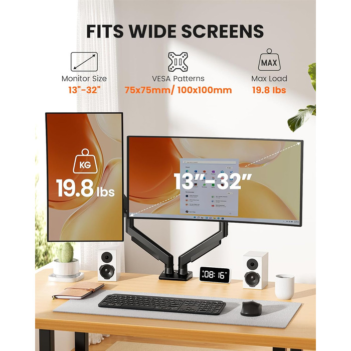 Кріплення для монітора ErGear 2 монітори, регульоване, для екранів 13-32