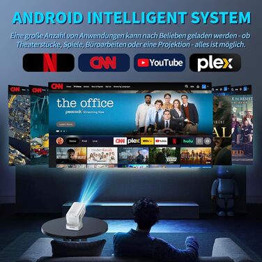 4K проєктор Beamer Full HD 1080P Android: портативний міні-проєктор з WiFi 6, Bluetooth 5.2, 270° обертанням, підтримкою PC/HDMI/USB, з пультом та мишкою, білий