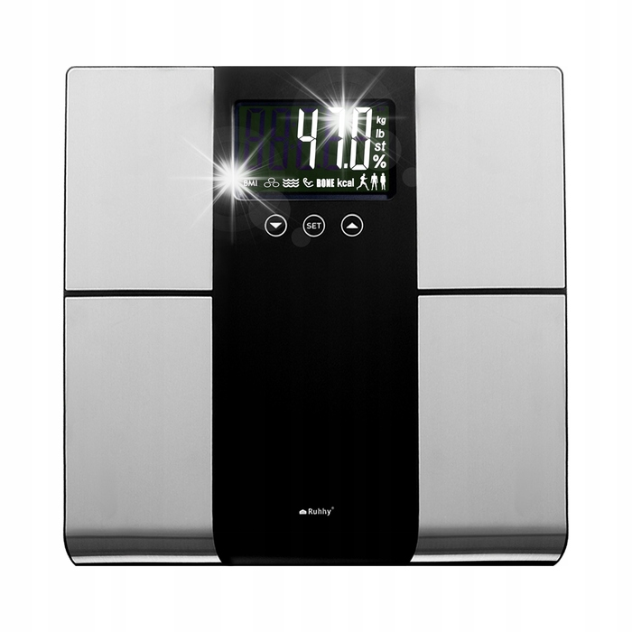 Електронні аналітичні ваги для ванної до 225 кг: вимірювання жиру, води та м'язів
