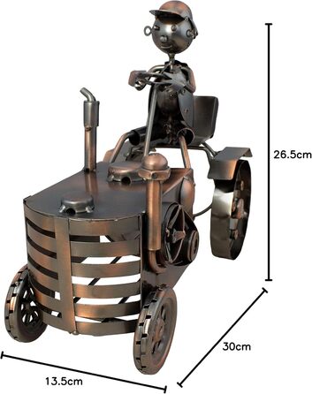 BRUBAKER Tractor Wine Bottle Holder with Tractor Driver - Decorative Object, Metal Bottle Stand with Greeting Card for Wine Gifts