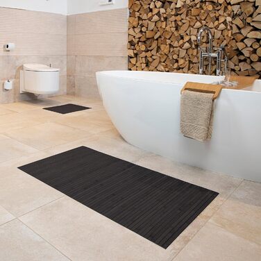 DE-Commerce Bamboo Bath Mat Set - 3 Pack, Non-Slip Bathroom Rugs - Natural Wood Look, Ebony Color