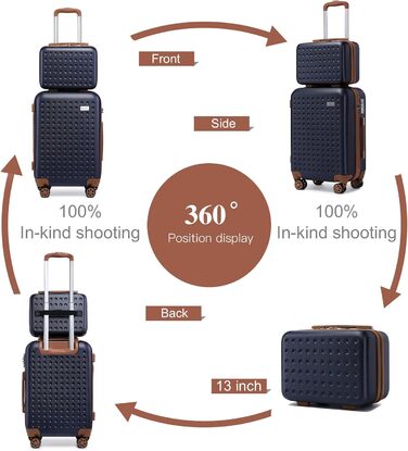 Валіза-тележка KONO з жорстким корпусом, 76x50x31 см, білий (блакитний, косметичка)