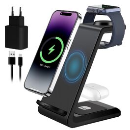 Бездротова зарядна станція 3-в-1 для iPhone 16/15/14/13/12/11 Pro Max, Apple Watch 10/9/Ultra, AirPods Pro 4/3/2 – індуктивне зарядне пристрої