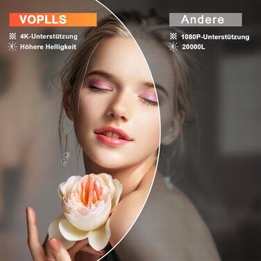 Проектор VOPLLS Mini Beamer 4K 1080P Full HD з автофокусом, корекцією трапеції, WiFi6, Bluetooth, 23000L/29000L для дому та мобільного використання