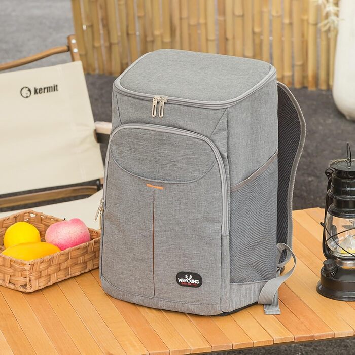 Рюкзак-холодильник 25L: терморюкзак для пікніка, пляжу, кемпінгу, BBQ, подорожей (сірий)