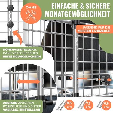 Автомобільне захисне ґрати для собак, універсальні, регульовані, сірий колір, з кріпленнями для собак