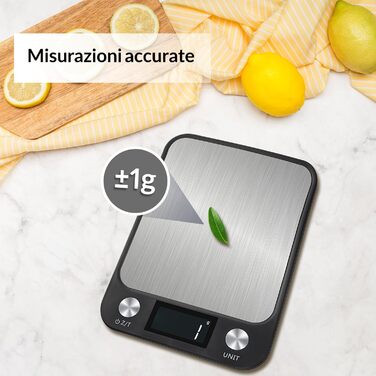 Кухонні ваги LEVADA PLUS - цифрові, 15 кг, з LCD-дисплеєм, з нержавіючої сталі, висока точність, компактні, чорні