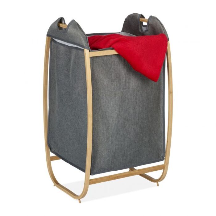 Relaxdays Gray Laundry Basket with Bamboo Frame