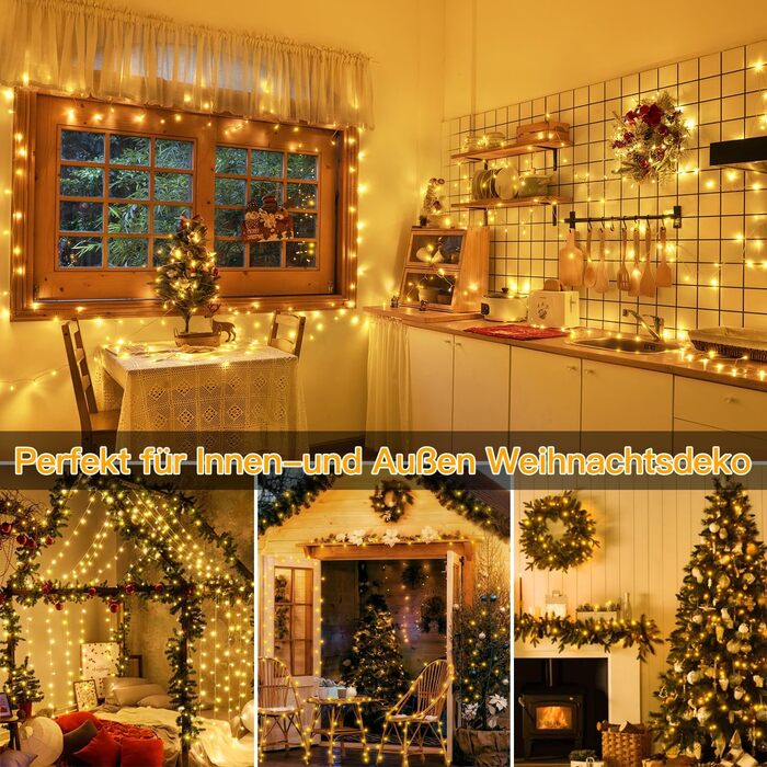 Ланцюжок прикрас Ollny 20м, 200 LED, з пультом та таймером, 8 режимів, IP44, теплий білий