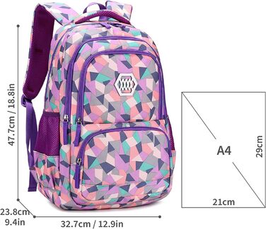 Шкільний рюкзак IvyH для дівчаток-підлітків: 3-в-1 з ланч-боксом та пеналом (фіолетовий)