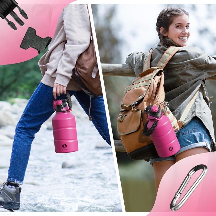 Fjbottle Stainless Steel Water Bottle 1900ML with Magnetic Lid, BPA FREE, Leak-Proof, Double-Walled Thermo Metal Bottle - Suitable for Carbonated Drinks, Sports Water Bottle for University, Fitness, Camping, Outdoor (Magenta)