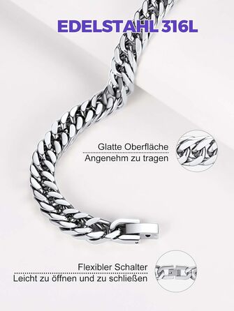 Чоловічий браслет Richsteel з нержавіючої сталі сріблястого/золотого/чорного кольору, ширина 8/12/17 мм, довжина 19/21/23 см, кубинський ланцюг, подарункова коробка. (23 см, 8 мм, срібло)