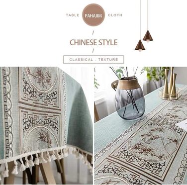 Pahajim Rectangular Cotton Linen Tablecloth Washable Tassels Design Garden Tablecloth for Coffee Table Home Kitchen Dining Table Decoration (Green, 140 x 260 cm)
