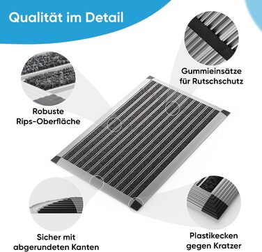 Килимок для дому та вулиці 40x60 см, алюмінієвий каркас срібного кольору, Polypropylene волокна