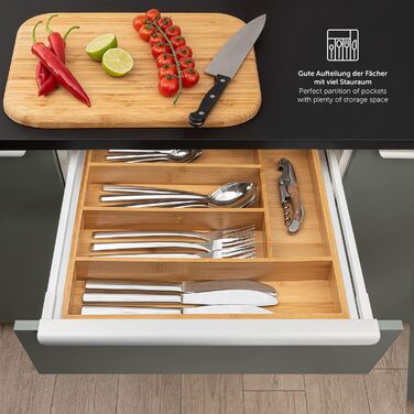 Органайзер для столових приборів Blumtal з бамбука, розсувний, 5-7 відділень, для кухонних шухляд (Ikea Maximera)