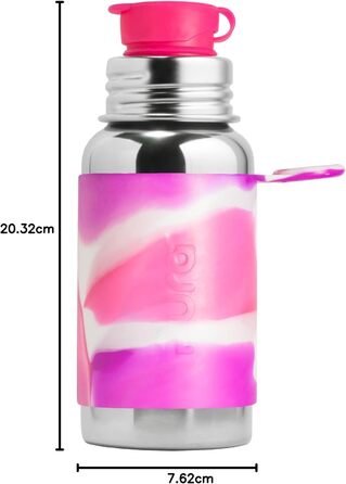 Pura Sport vacuum-insulated 650 ml stainless steel water bottle with silicone sport flip-top lid and sleeve, (plastic-free, non-toxic certified, BPA-free) (Pink)