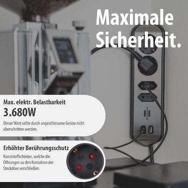 Бренненштуль Estilo Розподільний блок розеток кутовий 4-fach (USB 30W), срібно-чорний