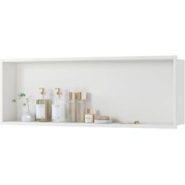 Neodrain Corner Shower Tray Stainless Steel Shower Tray Single Shelf Storage for Bathroom Brushed (White, 90 x 30 cm)