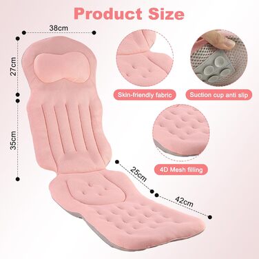 Подушка для ванни Ganz Körper Rosa: м'яка підставка для тіла з підтримкою голови, шиї, спини та ніг. Нековзна підстилка для ванни з присосками та гачками.