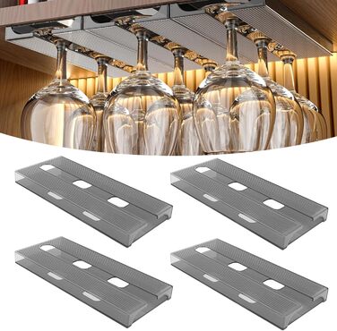 Тримачі для келихів вина SAMSYOKI (4 шт.) - підвісні, самоклеючі, для кухні, бару, ресторану (сірий)