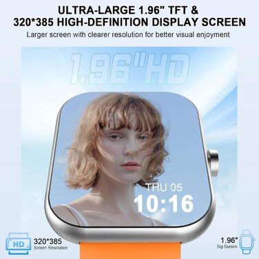 Смарт-годинник чоловічий/жіночий з функцією дзвінків, Orange. Фітнес-трекер SpO2, пульсометр, моніторинг сну, 110+ режимів спорту, IP68, Android/iOS