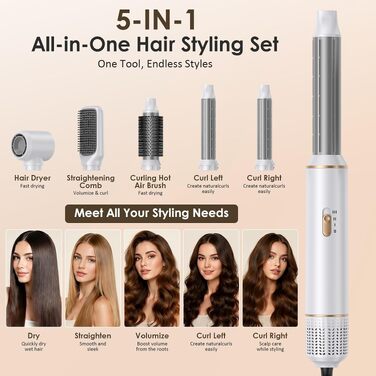 Мультистайлер для волосся 5 в 1 Airstyler 1000W: фен-щітка, автоматичний стайлер для кучерів, об'єму та випрямлення, 3 режими температури