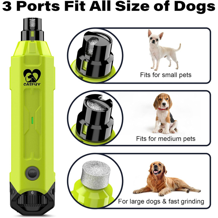 Електричний точило для собачих кігтів Casfuy 6-ступінчате – тихе, перезаряджуване, для собак великих, середніх та малих порід (зелене)