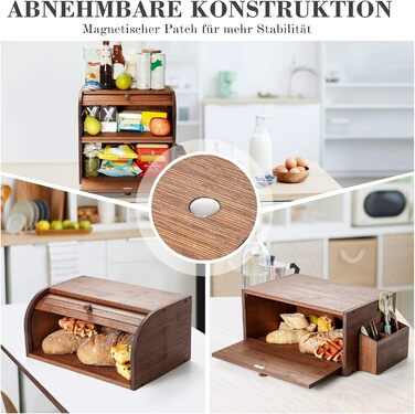 Brotbox з бамбука GUUSII HOME: велика, ретро, еко, з ролетним кришкою, двошарова, 38x25x36 см