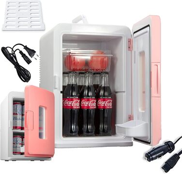 Northclan 15L Mini Fridge - Portable Cooler & Warmer for Home & Car - 220V AC/12V DC - Pink