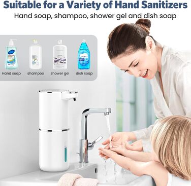 Автоматичний дозатор мила HAPPHOOH, 380 мл з інфрачервоним сенсором, USB-зарядка, водонепроникний (IPX5), для кухні, ванної кімнати, школи, готелю