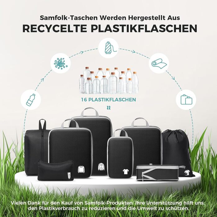 Органайзери для валізи - набір 8 шт. (Compression Packing Cubes), вологостійкий, для подорожей, чорний