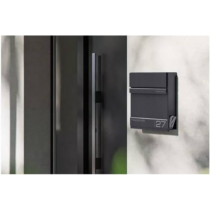 Поштова скринька Metzler Anthrazit RAL 7016 з газетницею та номерним знаком - персоналізована лазерним гравіюванням | Сучасна водонепроникна та стійка до іржі поштова скринька Hermann (Db703)