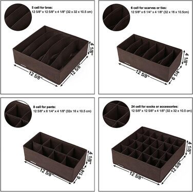 Styleys Set of 4 Foldable Storage Boxes, Drawer Dividers, Odorless Interior Lining, Storage Boxes, Closet Organizer, Under-Bed Organizer for Clothes, Shoes, Underwear, Bras, (Black - S1014)