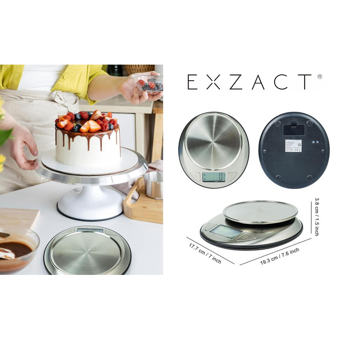 Електронна кухонна вага EXZACT з нержавіючої сталі з мискою для приготування їжі та випічки, функція тарування, максимальна вага 5 кг (EX4362)