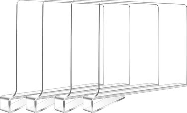 8-Piece Clear Acrylic Shelf Dividers, Multifunctional Shelf Organizer, Adjustable Clothes Organizer, Clear Storage Organizer for Pantry, Wood Shelf, Bedroom (Clear-4)