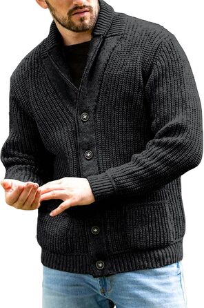 Чоловічий кардиган Runcati з грубого в'язання, великий розмір XL, з коміром-шарфом, на ґудзиках, стильний, чорний