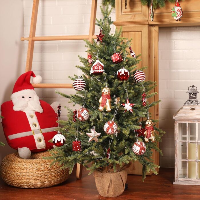 Набір прикрас на ялинку Shareconn 65 шт. - пластикові кулі, міцні, різні розміри та кольори (червоний та білий)