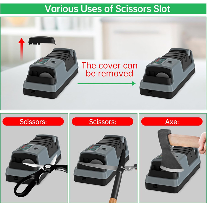 Електричний точило для ножів 5-в-1 з 3 швидкостями, для прямих та зубчастих ножів, та ножиць, сірий