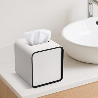 Скріпка для серветок GORESE, шкіряна, квадратна, біла (15x15x15.8 см)