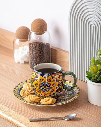 Набір чашок з порцеляни, керамічні чашки капучино/кружки - 600 мл, посуд для 6 осіб, набір чашок для кави - богемний стиль