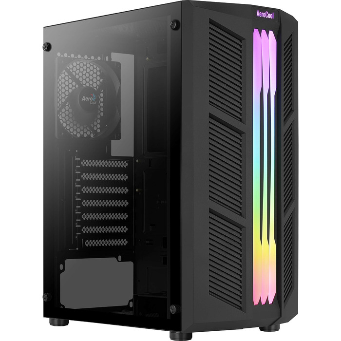 Корпус ПК Aerocool PRIME ATX з RGB підсвічуванням, загартоване скло, 12 см вентилятор, чорний
